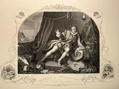 Garrick as Richard 3rd König 1860 William Hogarth Antik Stahlstich Engraving - Bild 1 von 4