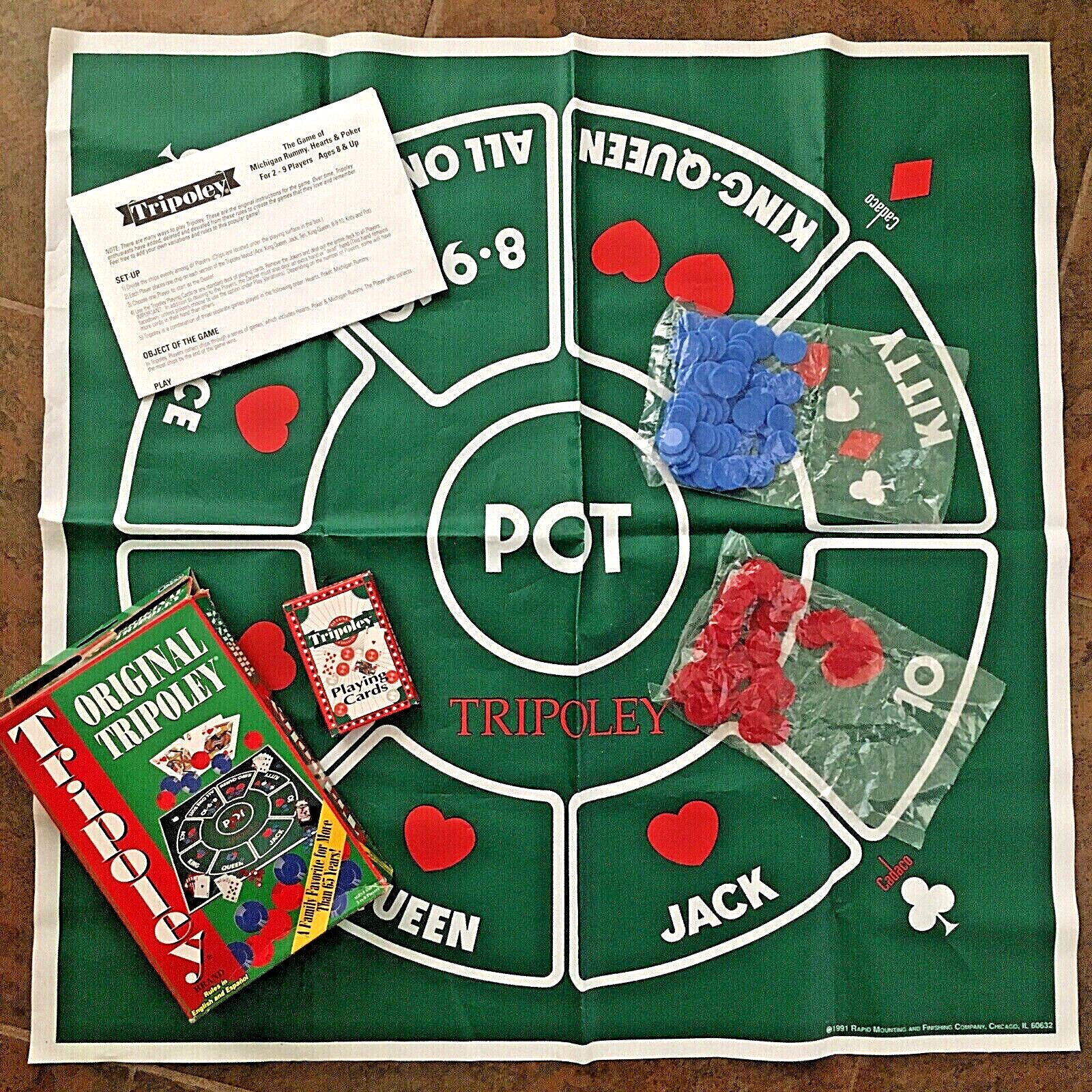 Tripoley Family Game Hearts Poker Michigan Rummy Complete Mat Cards Chips  Rules | eBay
