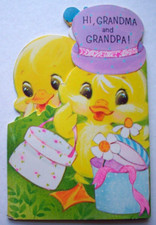 Tarjeta de felicitación de Pascua de colección Chicks w bluebird To Grandma & Grandpa * BB3
