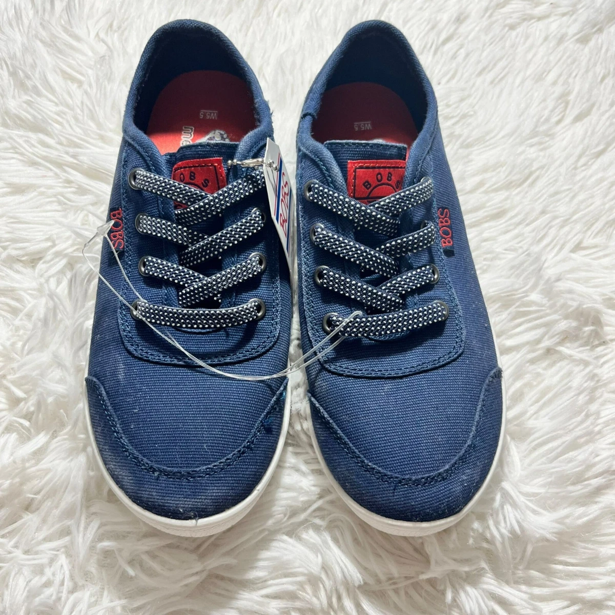 NEW SKECHERS BOBS WOMENS 5.5 NAVY BLUE B CUTE BITTER SWEET SNEAKER SLIP ON SHOE