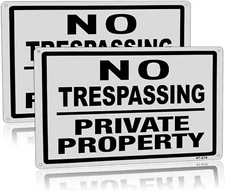 Large No Trespassing Signs Private Property Metal 10x14 7x10 inches, 2 Pack 