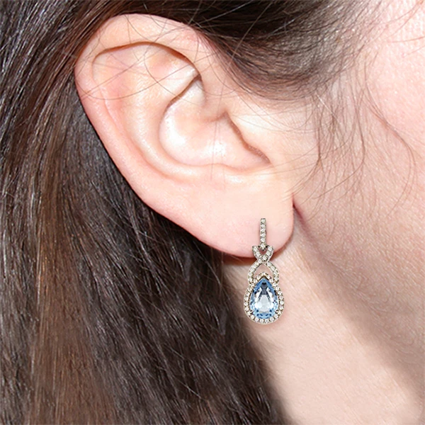 Incantevoli Orecchini Goccia Acquamarina in Argento 925 Rodiato Oro Bianco - Immagine 4 di 4