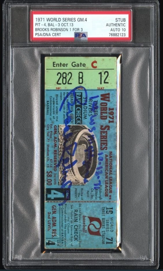 Brooks Robinson HOF Signed Baseball 1971 WS Game 4 Ticket PSA/DNA Certified 10 - Image 3 of 4
