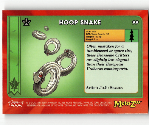 Base - MetaZoo Hoop Snake Topps Chrome Series 0 #99 Silver - Picture 2 of 2