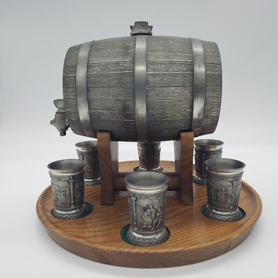 Vintage Die Ernte Pewter Mini Keg - 6 Shot Glasses Artina SKS Zinn 95% Germany