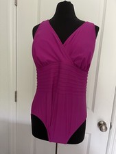 NWT Aqua Green Women's Waist Detail Over the Shoulder Pink One Piece Swimsuit