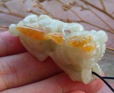 Video Certified Yellow Natural A Jade jadeite pendant Tiger Lotus 虎 452412 AM
