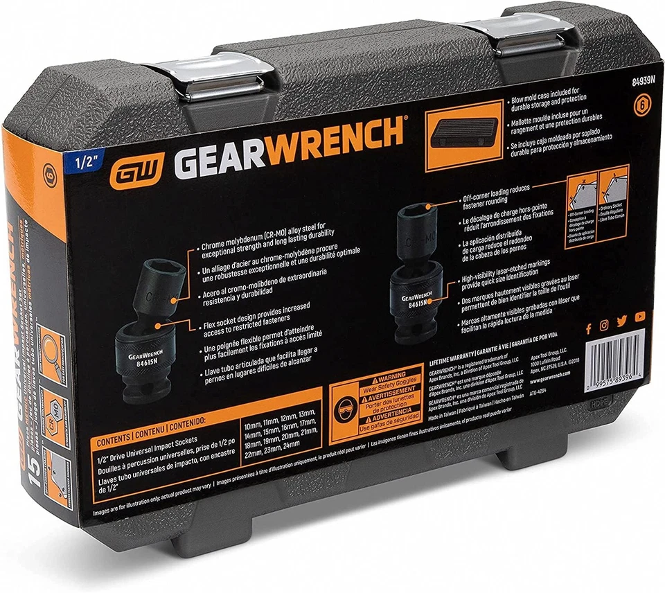 GEARWRENCH 84939N - 1/2" 6 Point Metric Universal Impact Socket Set 15 Piece - Image 4 of 4