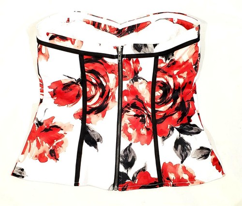 Neu 2b Bebe rot weiß schwarz Rosen Schnürung Bustier Top-Neu mit Etikett - Bild 4 von 5
