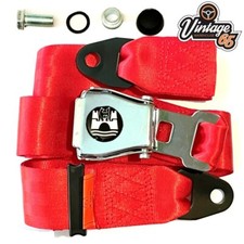 Lap Seat Belt 2 Point Red Chrome Buckle Adjustable Front Rear Fits Classic Vw