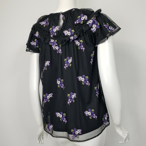 MICHAEL KORS Forget Me Not Floral Embroidered Black Mesh Top sz XS NWT $98 - Picture 4 of 4