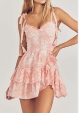 LoveShackFancy Olani Smocked Ruffles Eyelets Cute Tie Shoulder Mini Dress Small