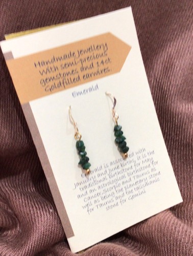 Polished Emerald Chips With 14ct Gold Filled Earwires, Birthstone, Gift - Picture 3 of 3