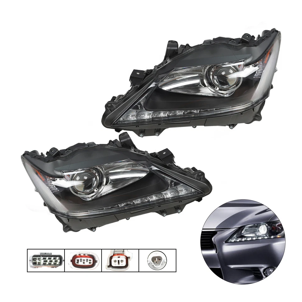 LED DRL HID Headlights Left Right Side For 2013-2015 Lexus GS350 GS450h w/o AFS - Image 2 of 4