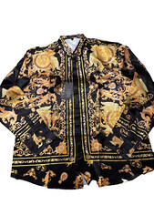 GS Bogosse Nightclub Shirt Sun Print Button Long Sleeve Shirt Men XL Gold Black