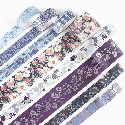 Elegance Blue Washi Tape Set 8 Rolls Wide Silver Decorative Masking Craft Tape