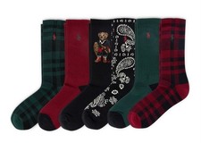 Polo Ralph Lauren mens Holiday Bear Crew 6 Pack Socks Large 9-12