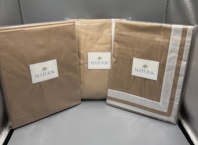 Matouk Alessandra KING Duvet + 2 KING Shams Ambrosia/Bone NEW Sateen