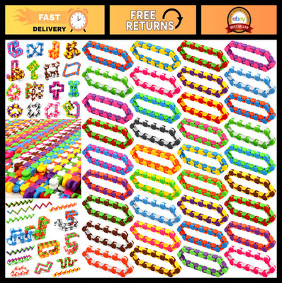 92 Pack Wacky Tracks Fidget Toys - Snap & Click Sensory Snake Chains for Kids