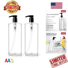 Empty 32oz Pump Bottles 1L BPA-Free Crystal Clear 2-Pack