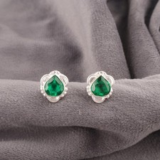 Valentines Sale 925 Sterling Silver Genuine Green Emerald New Stud Post Earrings