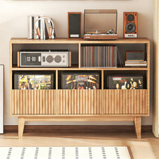 Classic Vinyl Record Player Stand w/ Drawer 48 16 33in Turntable Storage Cabinet