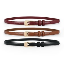 3 Pack Women Skinny Belts for Jeans Dress Thin Waist Faux Leather Belt with G...