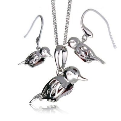 Rotkehlchen Halskette Ohrring Set Sterling Silber Granat Weihnachtsgeschenk