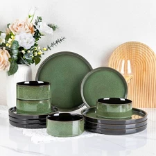 Ceramic Dinnerware Sets for 4,Round Reactive Glaze Ceramic Plates and Bowls S...