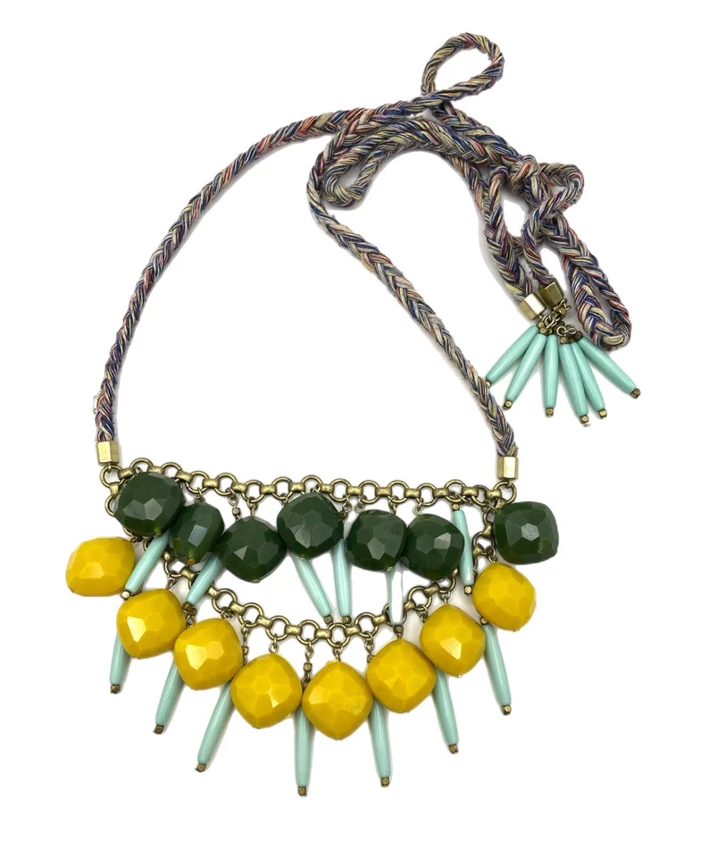 Auténtico Collar Babero Anthropologie "Alondra" Cuentas Verde y Amarillo 52" Boho Foto 3 de 4