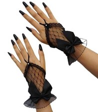 Women's Bow Fingerless Lace Gloves Mesh Sheer Gothic Glove for Tea Party Black