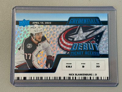 2022-23 Credentials Blue Debut Ticket Access Nick Blankenburg RC /99