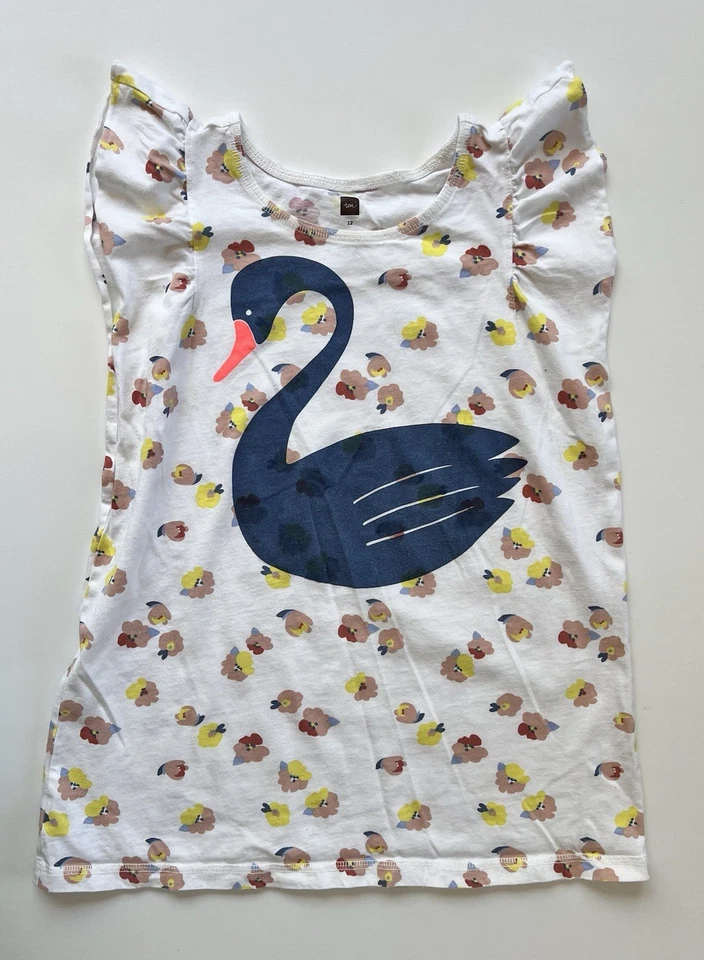 Tea Collection Shirt Bundle Girls Clothes Lot Size 12 Swan Birds Flowers Cotton - Image 2 of 4