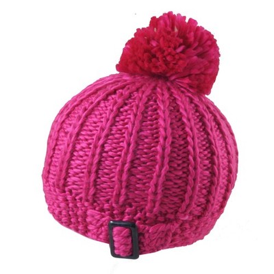 Bruno Banani Pudelmütze - Damen Winter Bommelmütze Zopfmuster Schnalle - Pompom