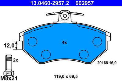 ATE Bremsbelagsatz, Scheibenbremse 13.0460-2957.2 für VW SEAT