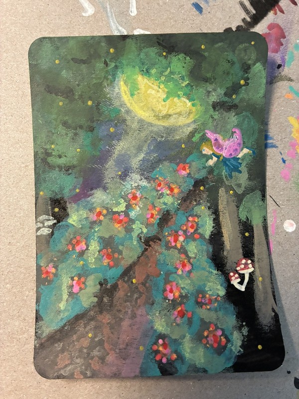 ACEO Mini Forest mushroom floral fairy Nature Original mixed media by Artist