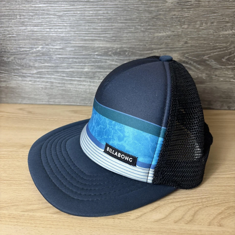 Boné Billabong Snap Back Juventude Caminhoneiro Malha Azul Listra Preta Surf Skate - Imagem 2 de 4