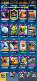 CR/LVL 55(13 Card Lvl 15-14) 10k Trophy /52 Emote/7 Tower Skin/12 Evoes