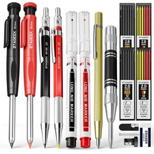 17 Pack Carpenter Pencil Set, Sharpener, 60 Refills, Deep Hole, Scribe Tool
