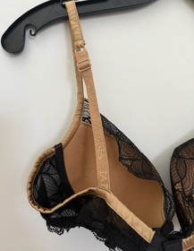 La Perla Iris Balconette Bra w/Leavers Lace & Satin Details Black/Nude Size 38C