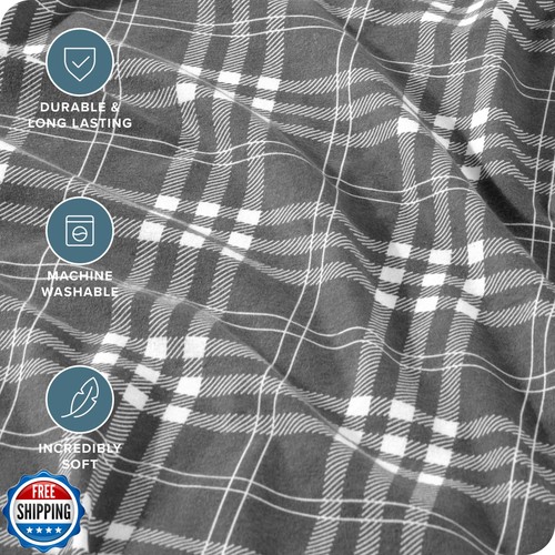 Bare Home Flannel Sheet Set Prints, 100% Cotton, Velvety Soft Heavyweight - D - Picture 3 of 5