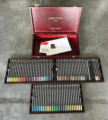 Caran d'Ache Museum Aquarelle 76 Color Watercolor Pencil Set Wood Box Swiss