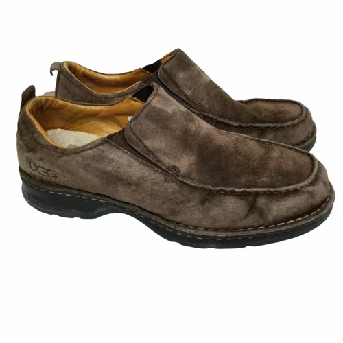 Scarpe mocassino UGG uomo 11 marroni pelle scamosciata slip on punta chiusa solette pelliccia