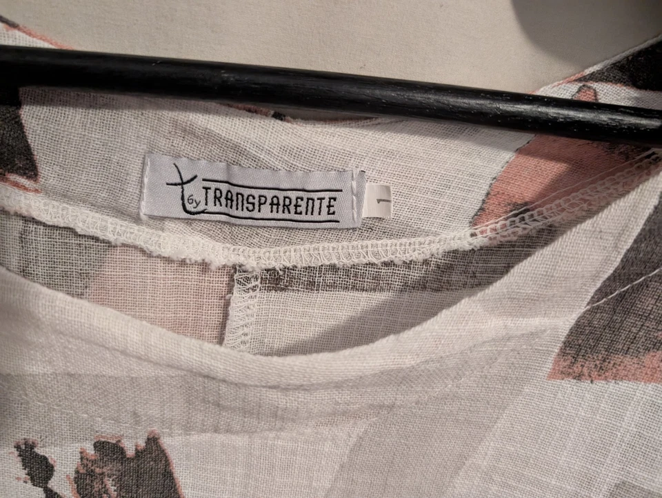 Túnica de linho transparente branca rosa algodão Lagenlook arte abstrata feminina SO - Imagem 2 de 4