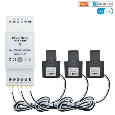 Tuya Smart Life 3 Phase WiFi Energy Meter 80A CT Bidirectional Power Consumption