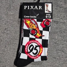 Disney Pixar Cars Lightning McQueen Checkered Crew Socks Mens Size 9-13 New
