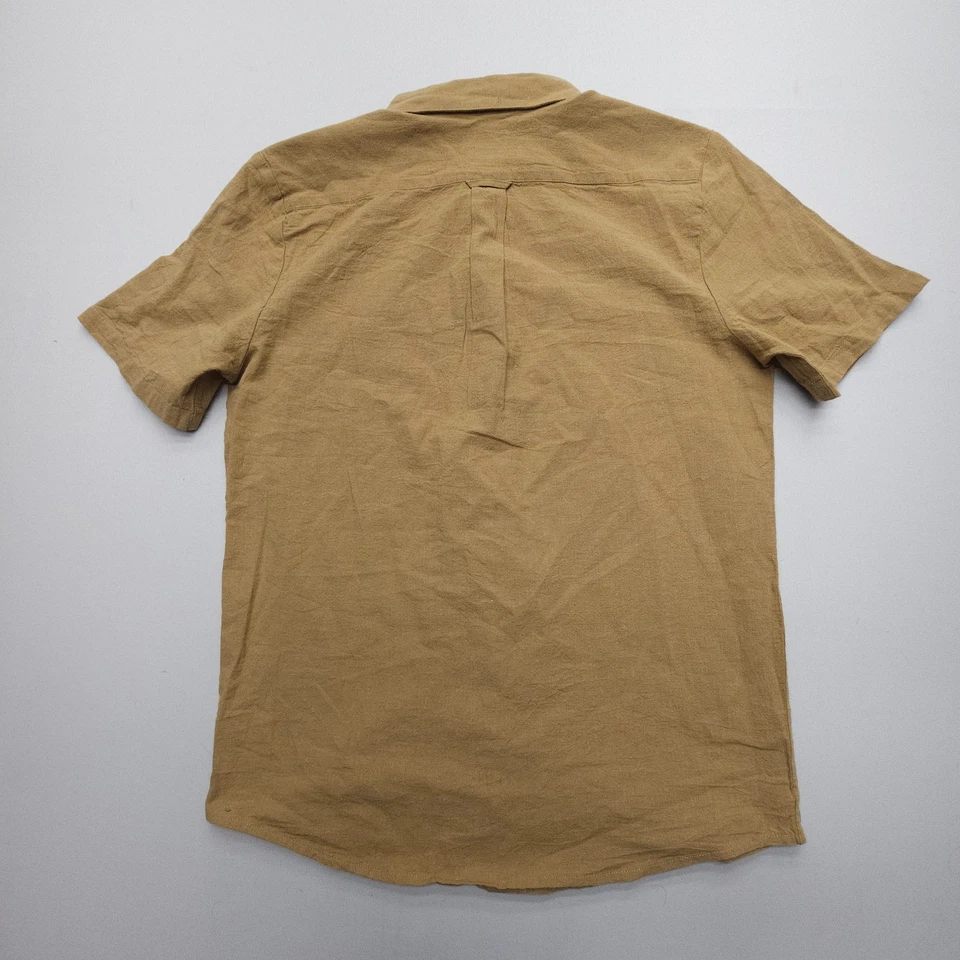 Volcom Classic Fit Button Up Mens Medium Brown Cotton Linen Woven Surf Skate - Image 2 of 4
