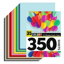 350 Sheets 8.5x11 Colored Cardstock, 35 Colors, 200gsm 75lb, Bulk, Crafts