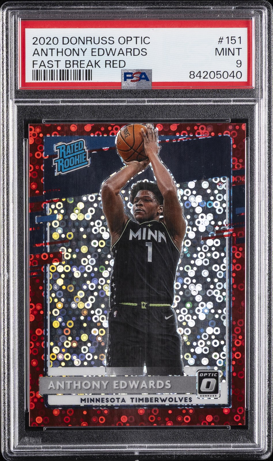 2020 PANINI DONRUSS OPTIC FAST BREAK RED #151 ANTHONY EDWARDS 17/85 PSA 9