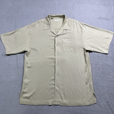 Cutter & Buck 100% Silk Camp Shirt Mens XL Tan Short Sleeve Button Down Resort